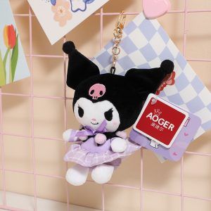 官方授权三丽鸥 Kuromi 毛绒钥匙扣 - JK ジェーケー 系列 黑色粉色 Kuromi（14 厘米）