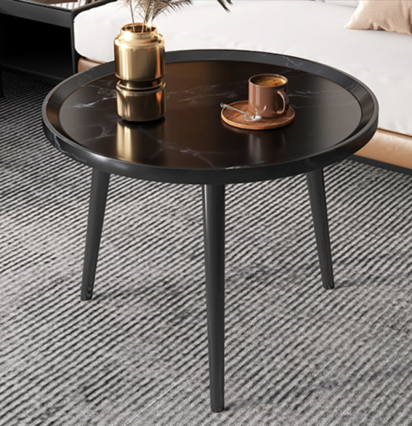 Modern Minimalist Coffee Table Set with Wooden Legs and Surface - Set of 2 One Round Coffee Table 50x50cm and One Oval Shaped Table 80x55cm - 图片 2