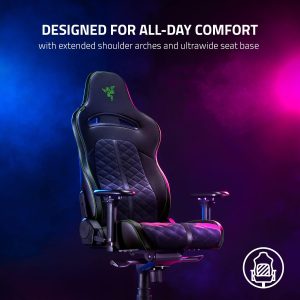 Razer Enki Gaming Chair: All-Day Gaming Comfort - Built-in Lumbar Arch - Optimized Cushion Density - Dual-Textured, Eco-Friendly Synthetic Leather - Reactive Seat Tilt & 152-Degree Recline - Black