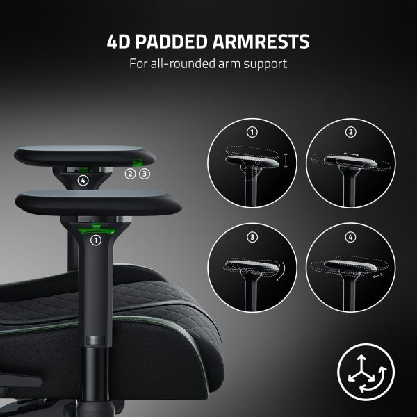 Razer Enki Gaming Chair: All-Day Gaming Comfort - Built-in Lumbar Arch - Optimized Cushion Density - Dual-Textured, Eco-Friendly Synthetic Leather - Reactive Seat Tilt & 152-Degree Recline - Black - 图片 5