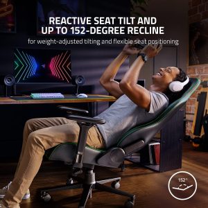 Razer Enki Gaming Chair: All-Day Gaming Comfort - Built-in Lumbar Arch - Optimized Cushion Density - Dual-Textured, Eco-Friendly Synthetic Leather - Reactive Seat Tilt & 152-Degree Recline - Black
