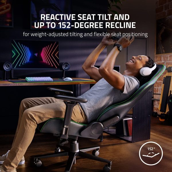 Razer Enki Gaming Chair: All-Day Gaming Comfort - Built-in Lumbar Arch - Optimized Cushion Density - Dual-Textured, Eco-Friendly Synthetic Leather - Reactive Seat Tilt & 152-Degree Recline - Black - 图片 3