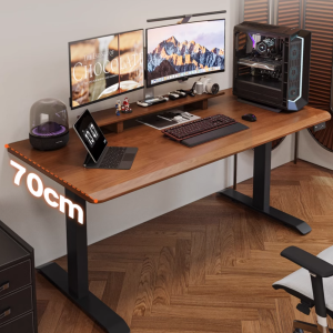 Electric Adjustable Standing Computer Desk for Home and Office - Real Wood Walnut with Single Motor