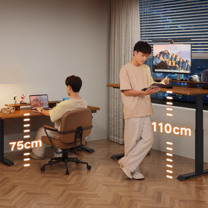 Electric Adjustable Standing Computer Desk for Home and Office - Real Wood Walnut with Single Motor