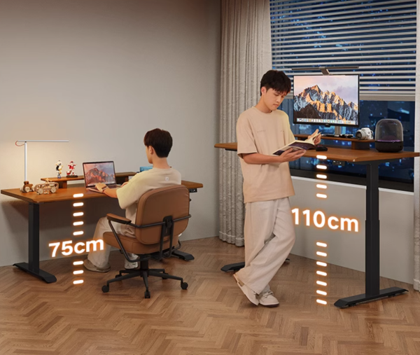 Electric Adjustable Standing Computer Desk for Home and Office - Real Wood Walnut with Single Motor - 图片 3