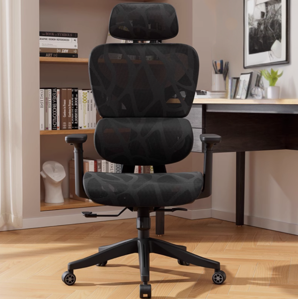 Shuji Ergonomic Office/Gaming Chair with Adjustable Lumbar Support, 3D Armrests, and Reclining Function - Black - 图片 2