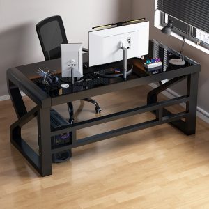 Modern Tempered Glass Computer Desk with Sturdy Carbon Steel Frame – Ideal for Home Office, Gaming Lounge 120cm x 60cm x 75cm