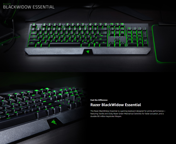 Razer BlackWidow Essential Mechanical Gaming Keyboard: Green Mechanical Switches - Tactile & Clicky - Razer Green Lighting - Anti-Ghosting - Programmable Macro Functionality Brand New - 图片 3