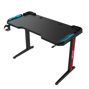 RGB Gaming Desk, 120cm x 60cm T-shape Gaming Computer Desk with Cup Holder, Headphone Hook, Made with E1 Grade Material - Black Trim